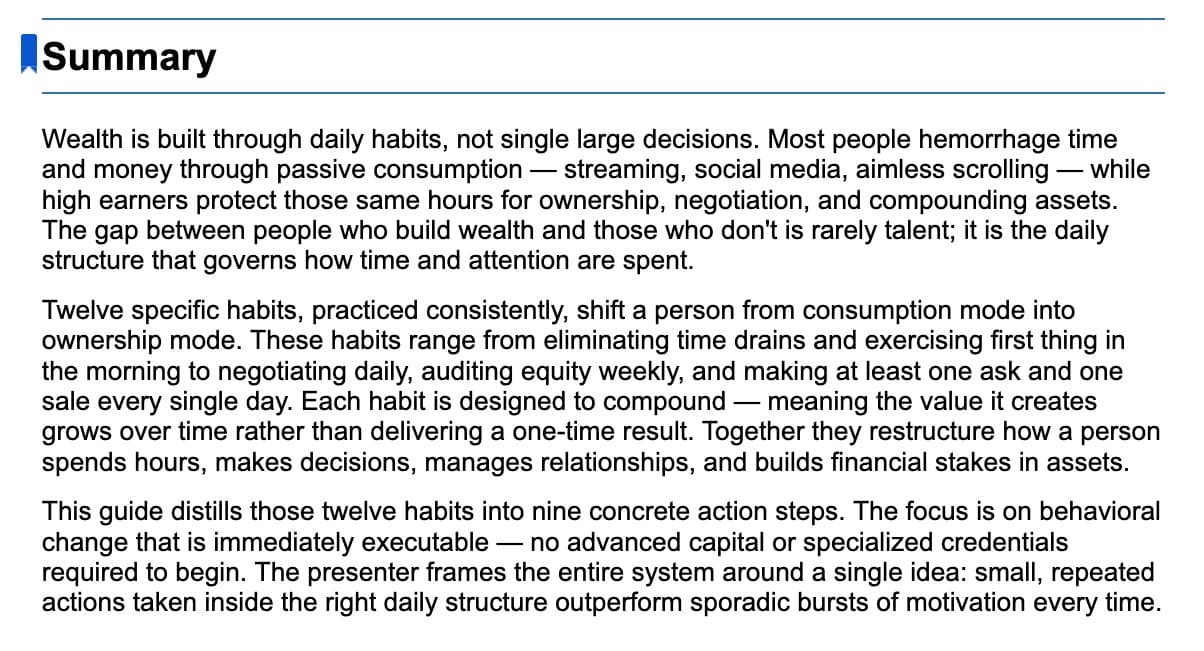 Handbook Summary section